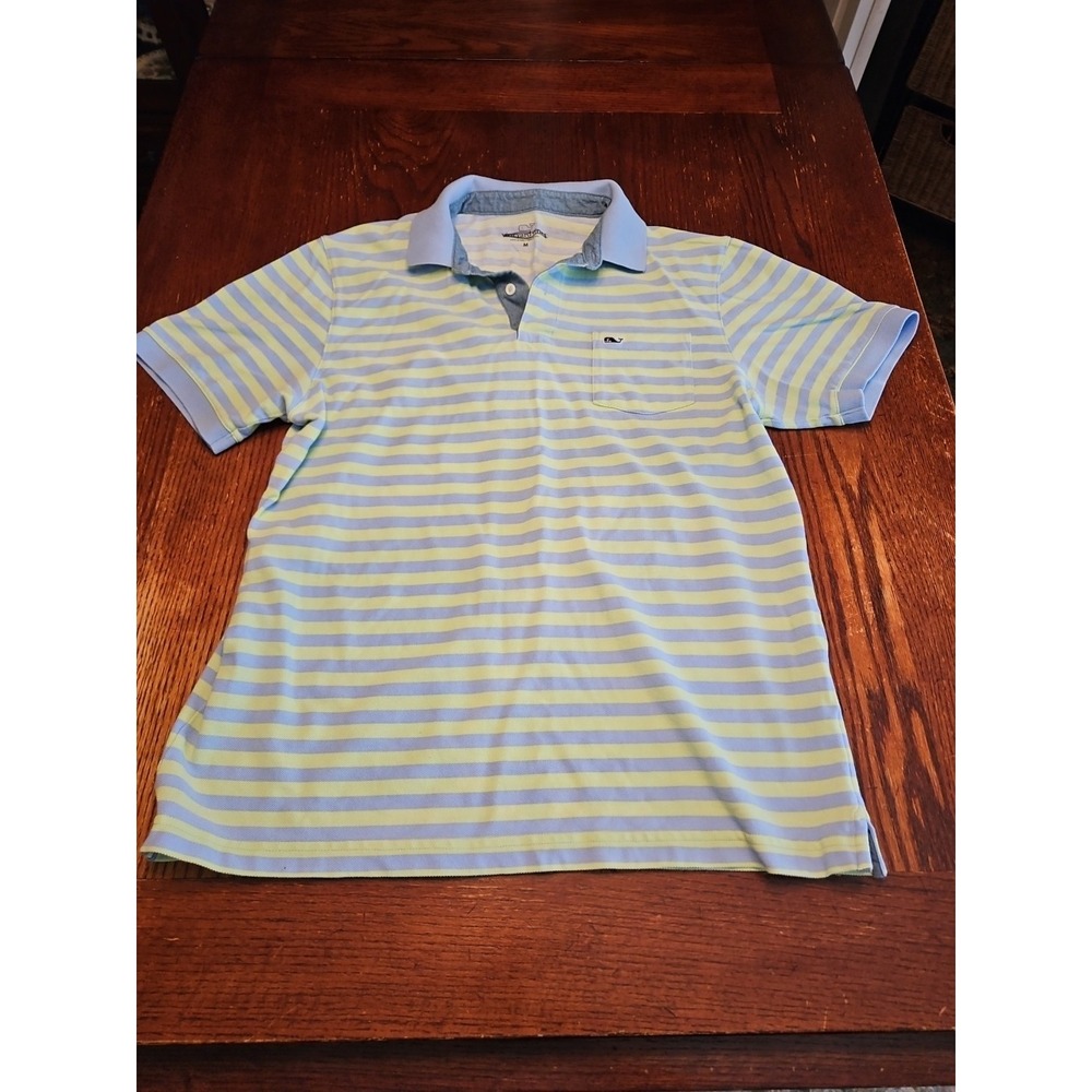 Vineyard Vines Mens Med ‎ Polo W-pocket Yellow Blue Stripe (A312)